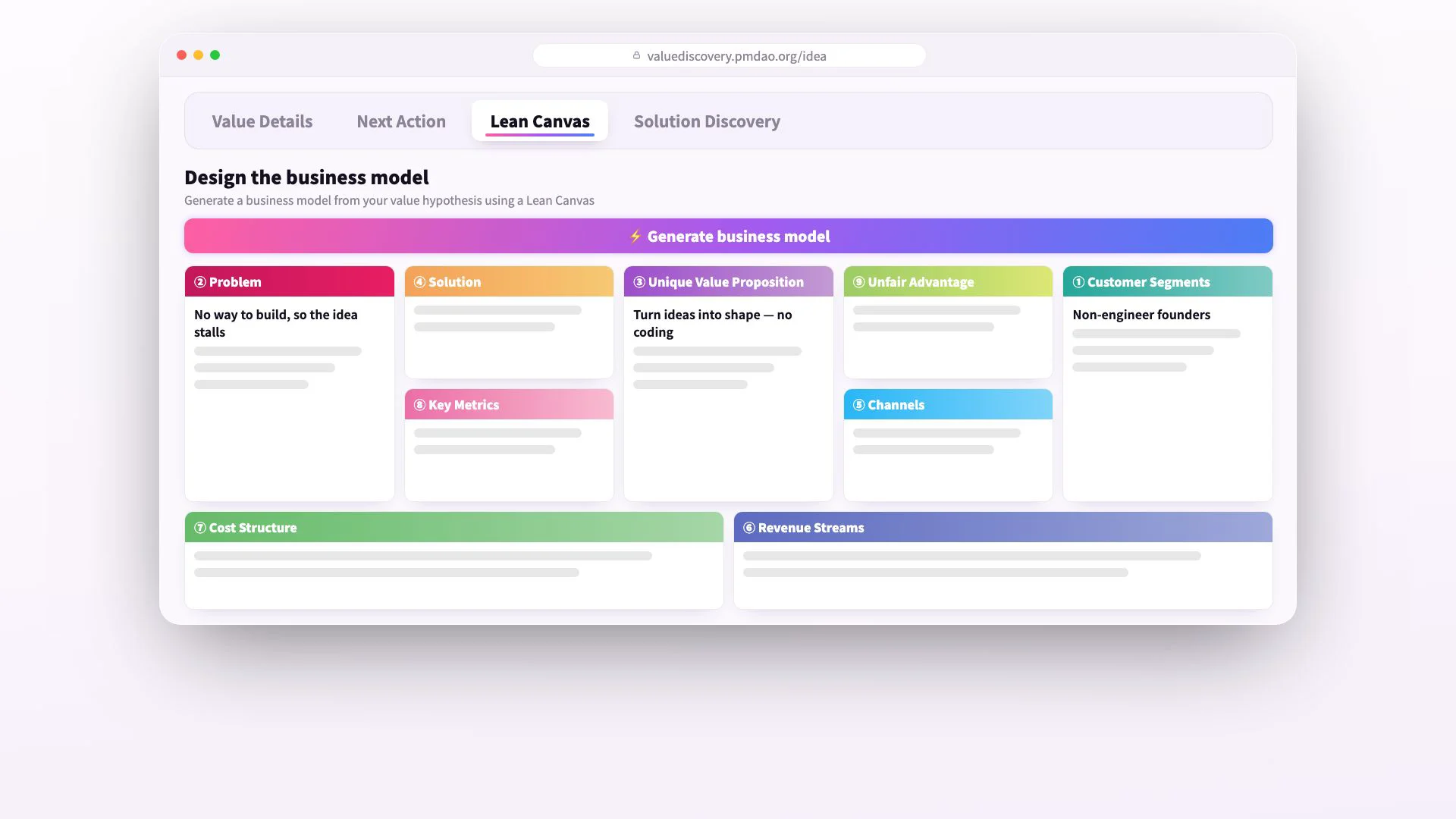 Lean Canvas Generation